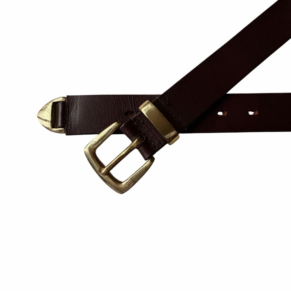 Heavy Brown Leather and Brass Amiee Lynn Belt, L 32”-34”